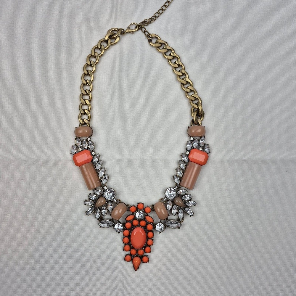 Statement‎ Bib Necklace Coral Peach Beaded Gold Tone Chunky Retro Glam Party 18" - Picture 4 of 9